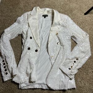 White sequin satin blazer